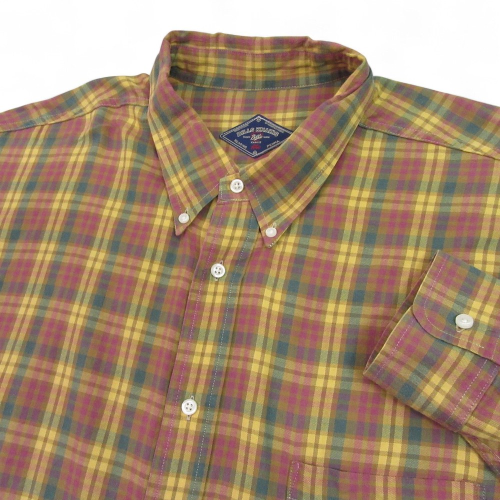 Bills Khakis Mens Button Down Shirt 4XL Big Tall Yellow Multicolor Plaid Cotton